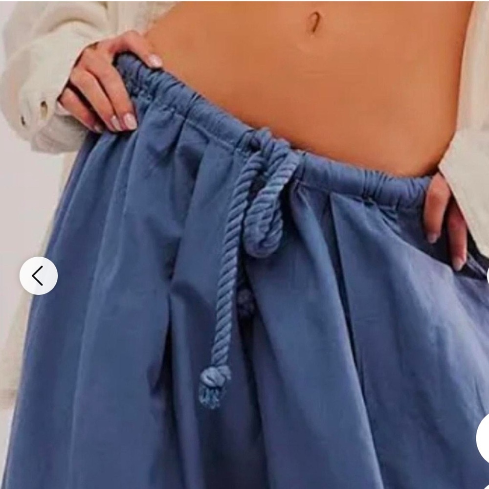 Free People Wide Leg Drawstring Pants in Dusty Blue